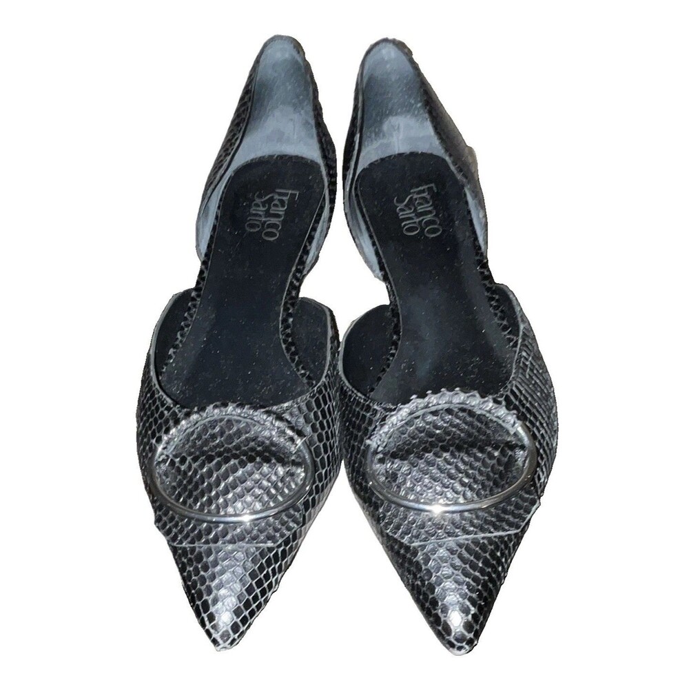 Franco Sarto Women’s Black Leather Snakeskin Pointed Toe Slip-On Flats 10 M